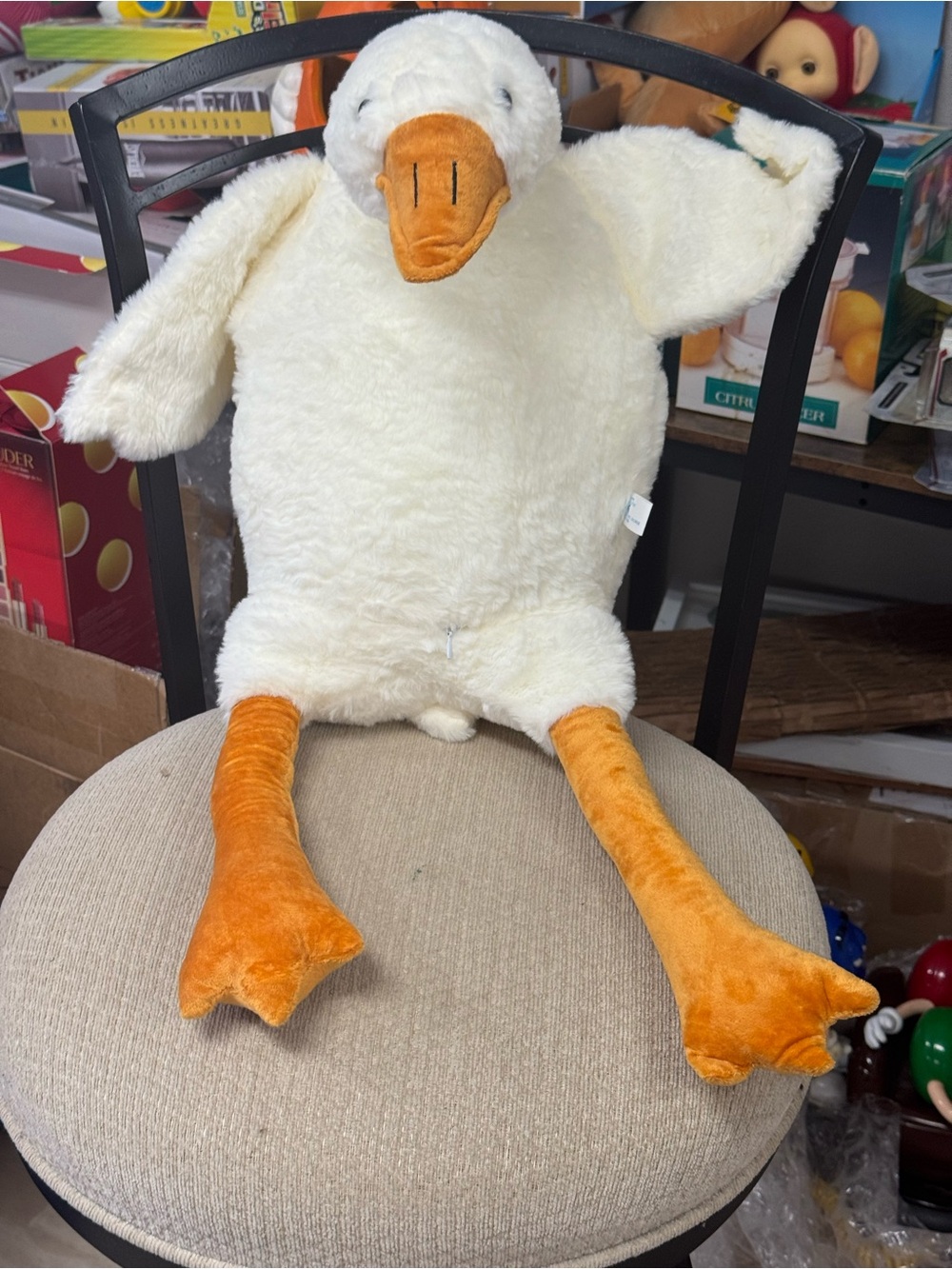 Plush White Duck with Orange Beak and Legs - Soft Cuddly Stuffed Animal